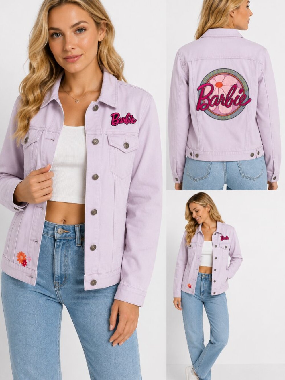 Barbie Truck Tour Lavender Denim Jacket Embroidered Logo 100% Cotton - Picture 2 of 15